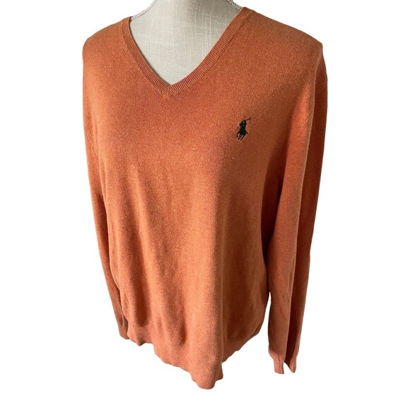 Polo Ralph Lauren Men's Orange Sweater Shirt Knit Pima Cotton, V-Neck Pullover L - Picture 1 of 5